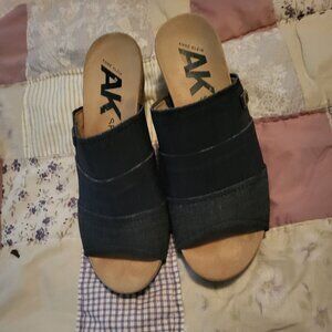 Anne Klein Sport Blue Denim  Wedge Slides  6 1/2 (new without tags)